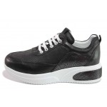 Черни спортни дамски обувки, здрава еко-кожа - спортни обувки за пролетта и лятото N 100018080
