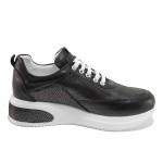 Черни спортни дамски обувки, здрава еко-кожа - спортни обувки за пролетта и лятото N 100018080