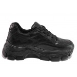 Черни дамски маратонки, здрава еко-кожа - спортни обувки за пролетта и лятото N 100018078