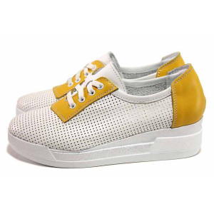 Бели дамски обувки с платформа, естествена кожа - всекидневни обувки за пролетта и лятото N 100018071