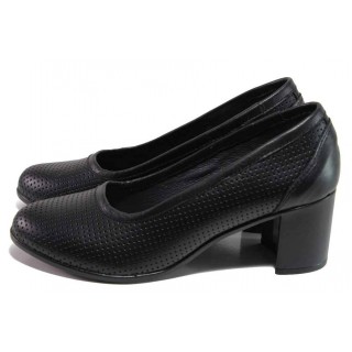 Черни дамски обувки със среден ток, естествена кожа - всекидневни обувки за пролетта и лятото N 100018074
