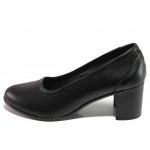 Черни дамски обувки със среден ток, естествена кожа - всекидневни обувки за пролетта и лятото N 100018074