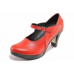 Червени дамски обувки с висок ток, естествена кожа - всекидневни обувки за целогодишно ползване N 100022634