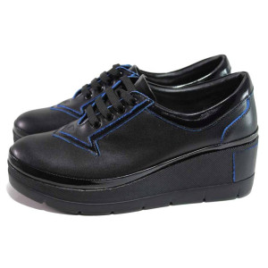 Тъмносини дамски обувки с платформа, естествена кожа и лачена естествена кожа  - всекидневни обувки за пролетта и лятото N 100018095