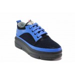 Сини дамски обувки с платформа, естествена кожа перфорирана - всекидневни обувки за пролетта и лятото N 100018100