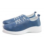 Сини дамски обувки с равна подметка, естествена кожа перфорирана - всекидневни обувки за пролетта и лятото N 100018104