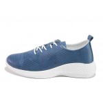Сини дамски обувки с равна подметка, естествена кожа перфорирана - всекидневни обувки за пролетта и лятото N 100018104