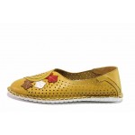 Жълти дамски обувки с равна подметка, естествена кожа перфорирана - ежедневни обувки за пролетта и лятото N 100018115