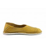 Жълти дамски обувки с равна подметка, естествена кожа перфорирана - ежедневни обувки за пролетта и лятото N 100018115