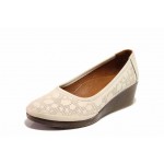 Бежови дамски обувки с платформа, естествена кожа - ежедневни обувки за пролетта и лятото N 100018112