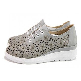 Сиви дамски обувки с платформа, естествена кожа - всекидневни обувки за пролетта и лятото N 100018135