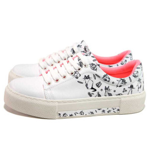 Бели спортни дамски обувки, здрава еко-кожа - спортни кецове за пролетта и лятото N 100018150