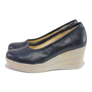 Сини анатомични анатомични дамски обувки с платформа, естествена кожа - ежедневни обувки за пролетта и лятото N 100018157