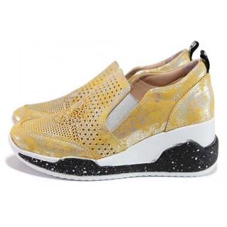 Жълти спортни дамски обувки, естествена кожа перфорирана - всекидневни обувки за пролетта и лятото N 100018282