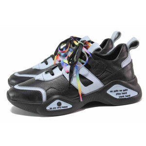 Черни спортни дамски обувки, естествена кожа - всекидневни обувки за пролетта и лятото N 100018283