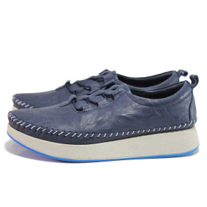 Тъмносини дамски обувки с равна подметка, естествена кожа - всекидневни обувки за пролетта и лятото N 100018298