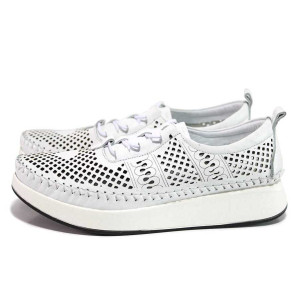 Бели дамски обувки с равна подметка, естествена кожа - всекидневни обувки за пролетта и лятото N 100018322