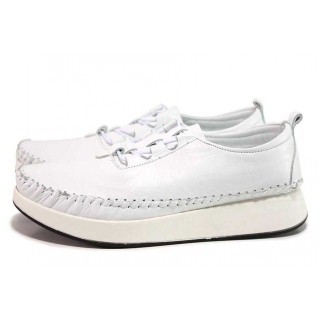 Бели дамски обувки с равна подметка, естествена кожа - ежедневни обувки за пролетта и лятото N 100018323