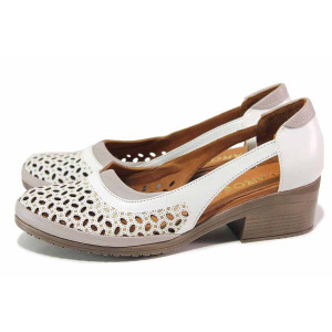 Черни дамски обувки със среден ток, естествена кожа - елегантни обувки за пролетта и лятото N 100018485