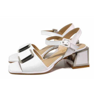 Бели дамски сандали, естествена кожа - елегантни обувки за пролетта и лятото N 100018488