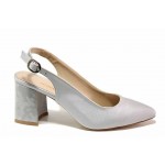 Сиви дамски обувки с висок ток, текстилна материя - елегантни обувки за пролетта и лятото N 100018483