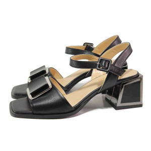 Черни дамски сандали, естествена кожа - елегантни обувки за пролетта и лятото N 100018486