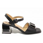 Черни дамски сандали, естествена кожа - елегантни обувки за пролетта и лятото N 100018486