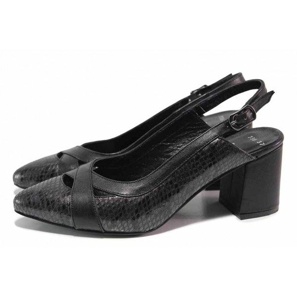 Черни дамски обувки с висок ток, естествена кожа - елегантни обувки за пролетта и лятото N 100018484