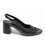 Черни дамски обувки с висок ток, естествена кожа - елегантни обувки за пролетта и лятото N 100018484