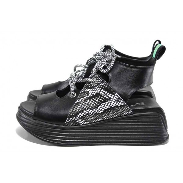 Черни дамски сандали, естествена кожа - ежедневни обувки за пролетта и лятото N 100018509