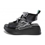 Черни дамски сандали, естествена кожа - ежедневни обувки за пролетта и лятото N 100018509