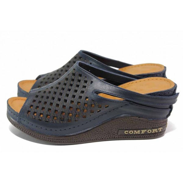 Сини дамски чехли, естествена кожа - ежедневни обувки за лятото N 100018521