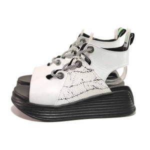 Бели дамски сандали, естествена кожа - ежедневни обувки за лятото N 100018553