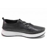 Черни дамски обувки с равна подметка, естествена кожа - всекидневни обувки за пролетта и лятото N 100018554