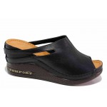 Черни дамски чехли, естествена кожа - ежедневни обувки за пролетта и лятото N 100018556