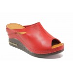 Червени дамски чехли, естествена кожа - ежедневни обувки за пролетта и лятото N 100018555