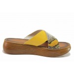 Жълти дамски чехли, естествена кожа - ежедневни обувки за пролетта и лятото N 100018574