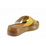 Жълти дамски чехли, естествена кожа - ежедневни обувки за пролетта и лятото N 100018574