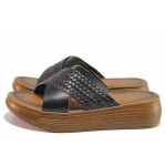 Черни дамски чехли, естествена кожа - ежедневни обувки за пролетта и лятото N 100018573