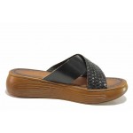 Черни дамски чехли, естествена кожа - ежедневни обувки за пролетта и лятото N 100018573
