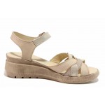 Бежови дамски сандали, естествена кожа - ежедневни обувки за пролетта и лятото N 100018579