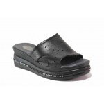 Черни дамски чехли, естествена кожа - ежедневни обувки за пролетта и лятото N 100018580