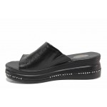 Черни дамски чехли, естествена кожа - ежедневни обувки за пролетта и лятото N 100018580