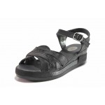 Черни дамски сандали, естествена кожа - ежедневни обувки за пролетта и лятото N 100018578