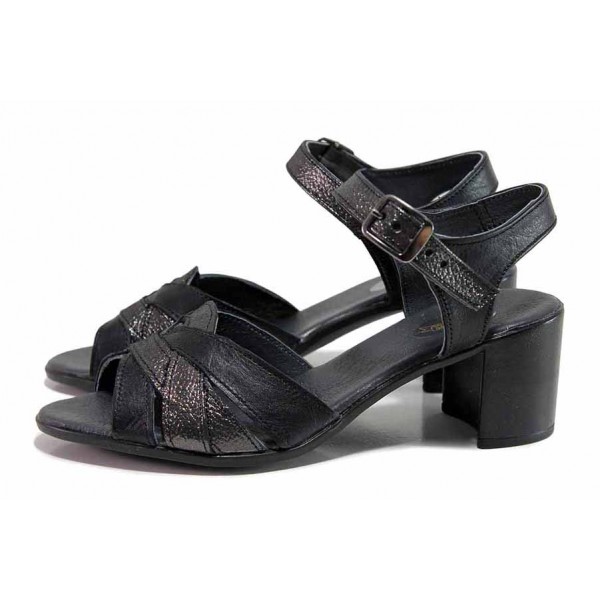 Черни дамски сандали, естествена кожа - ежедневни обувки за пролетта и лятото N 100018581
