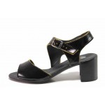 Черни анатомични дамски сандали, лачена естествена кожа - ежедневни обувки за пролетта и лятото N 100018582