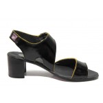 Черни анатомични дамски сандали, лачена естествена кожа - ежедневни обувки за пролетта и лятото N 100018582