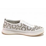 Бели дамски обувки с равна подметка, естествена кожа перфорирана - всекидневни обувки за пролетта и лятото N 100018588