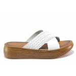 Бели дамски чехли, естествена кожа - ежедневни обувки за пролетта и лятото N 100018589