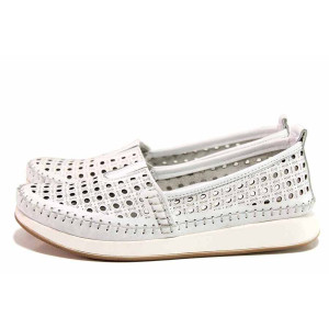 Бели дамски обувки с равна подметка, естествена кожа - всекидневни обувки за пролетта и лятото N 100018590